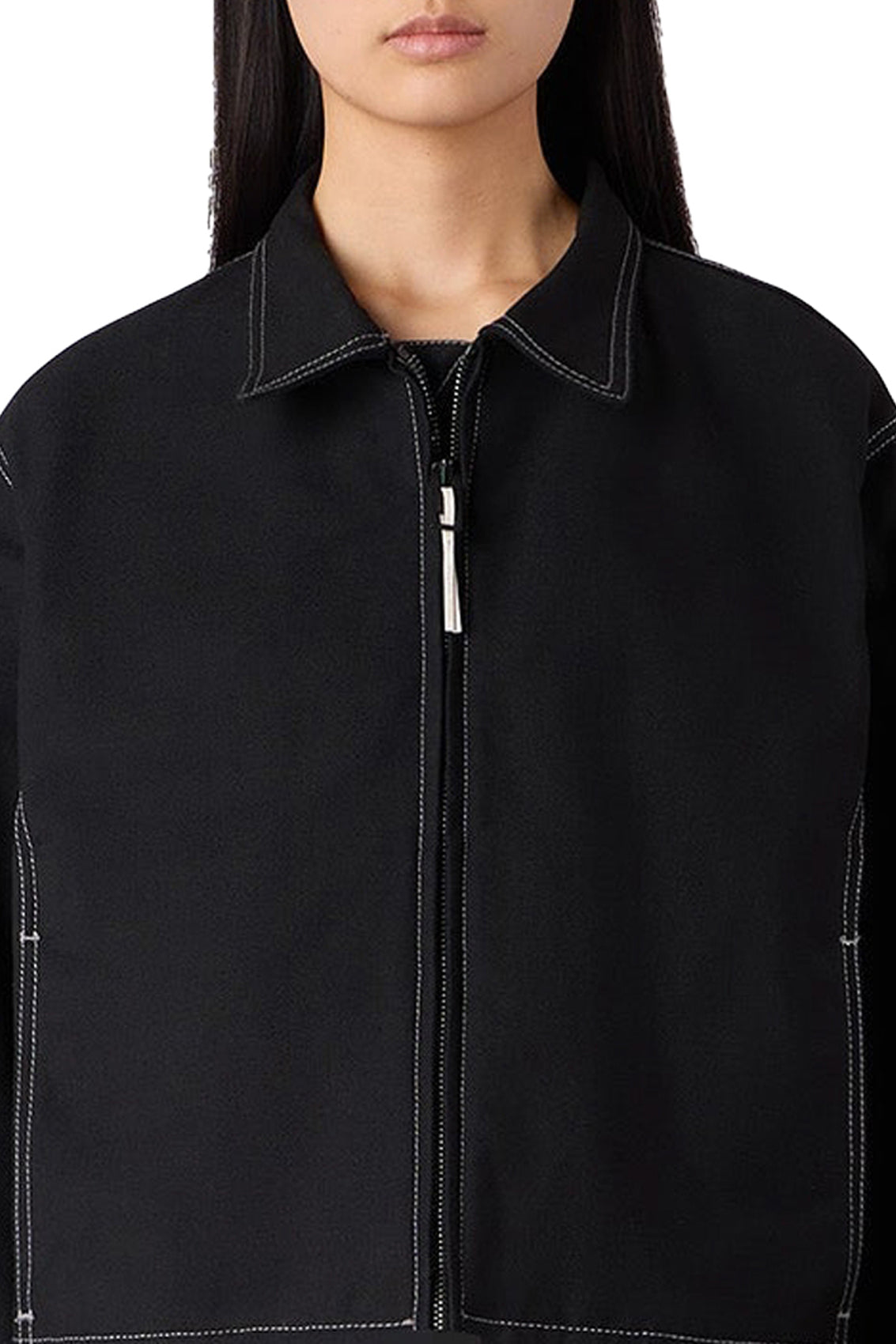 Contrast stitching bomber - Black