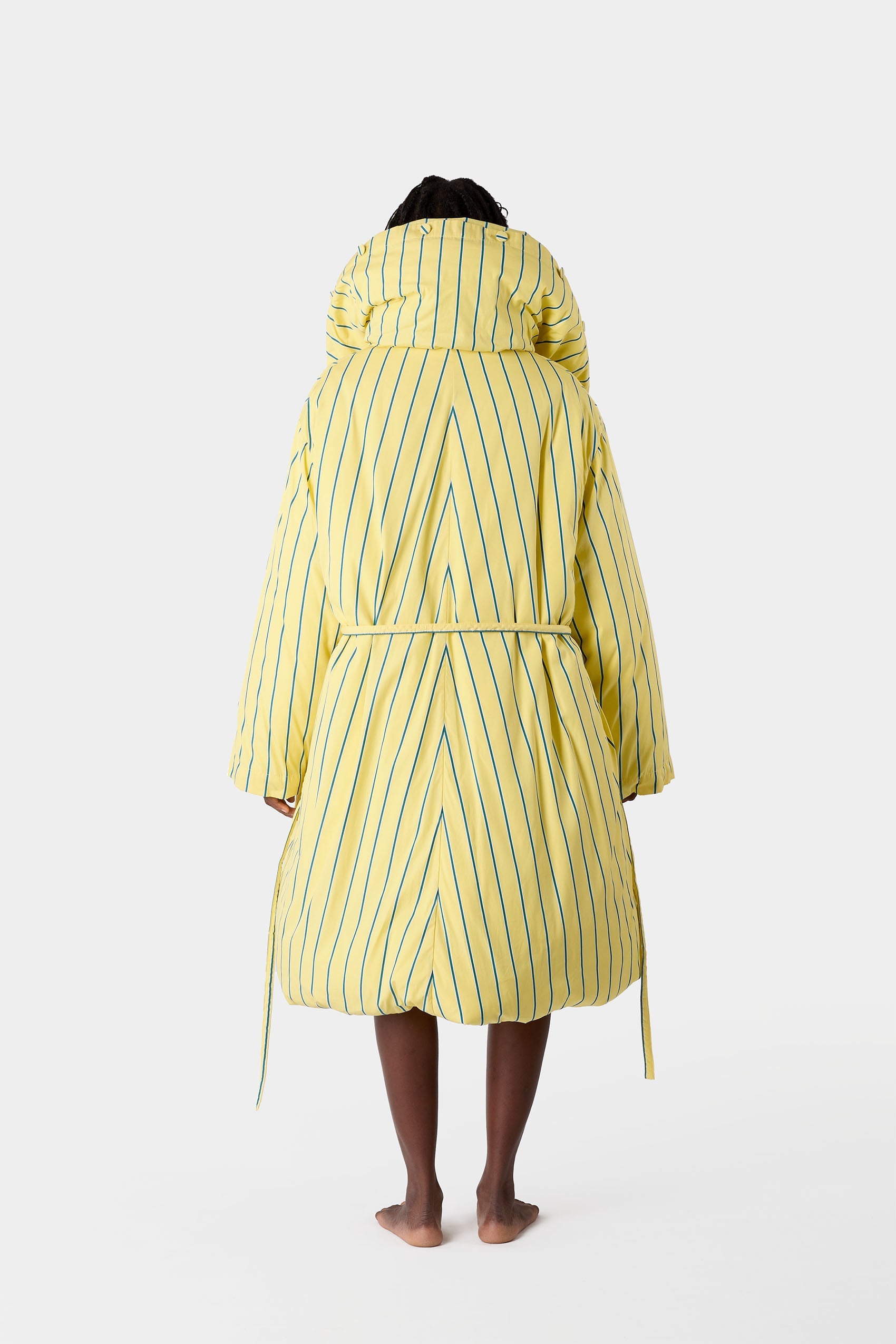 Long striped padded jacket - Yellow