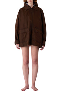 Flared coat with zip - Brown