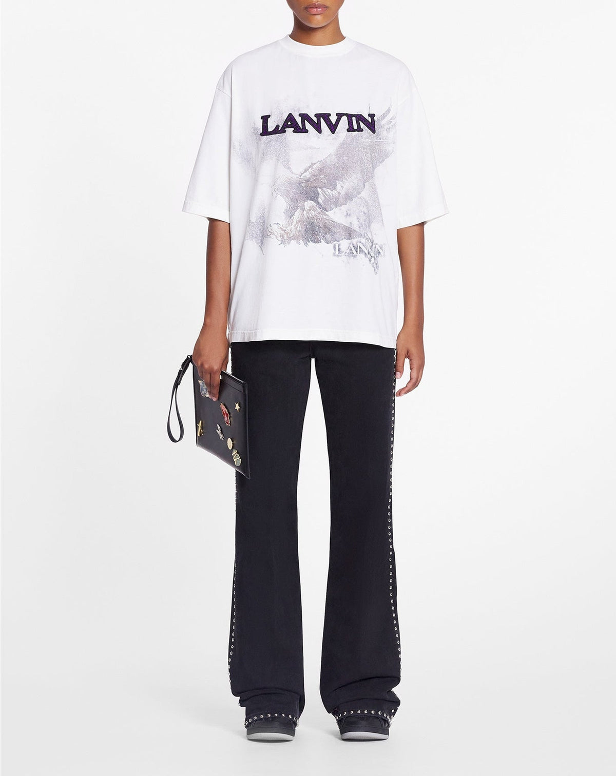 Unisex printed tee-shirt - White mustang & noir