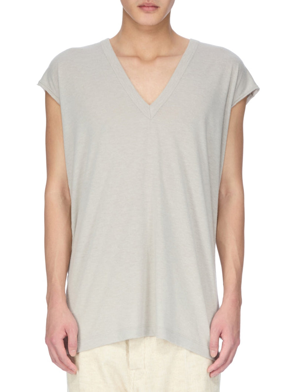 Sleeveless V-neck knitted T-shirt - Pearl