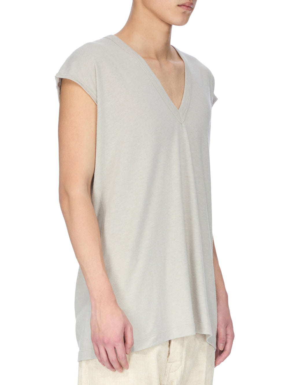 Sleeveless V-neck knitted T-shirt - Pearl
