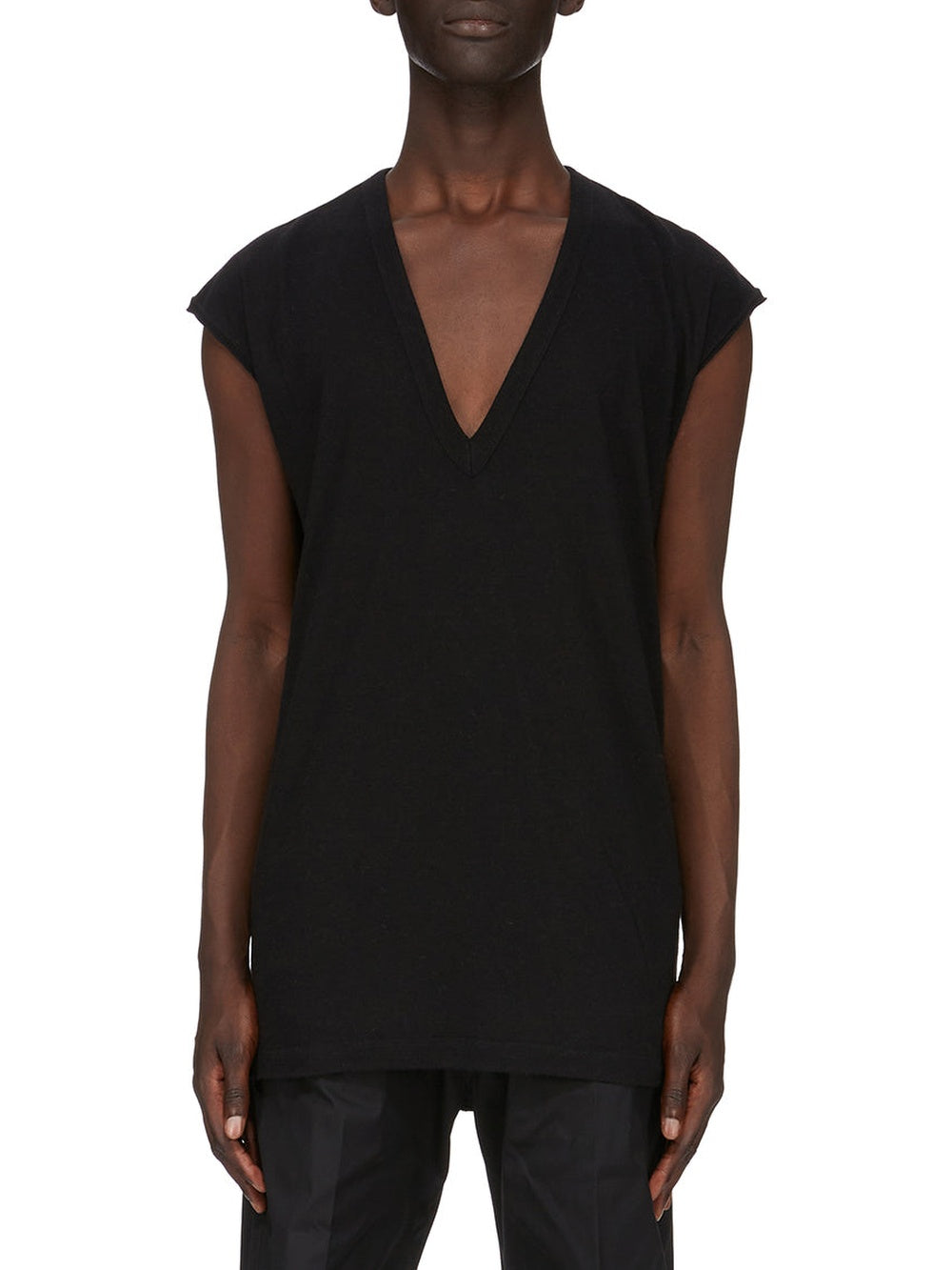 T-shirt sans manches à col V en maille - Black
