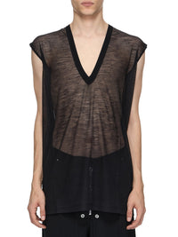 T-shirt sans manches à col V en laine - Black