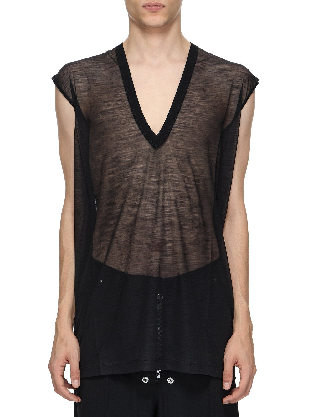 T-shirt sans manches à col V en laine - Black