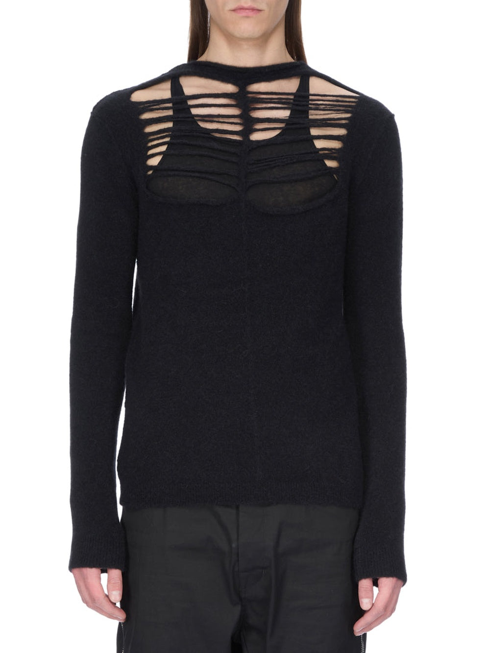 Pull à manches longues en laine - Black