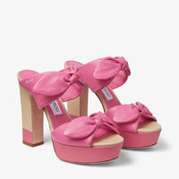Mules Rua 120 à plateforme raphia et cuir - Candy Pink & Natural