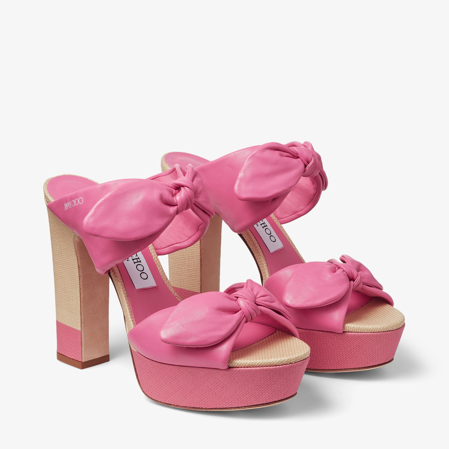 Mules Rua 120 à plateforme raphia et cuir - Candy Pink & Natural