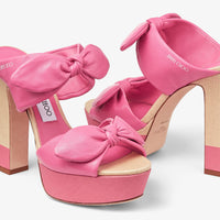 Mules Rua 120 à plateforme raphia et cuir - Candy Pink & Natural