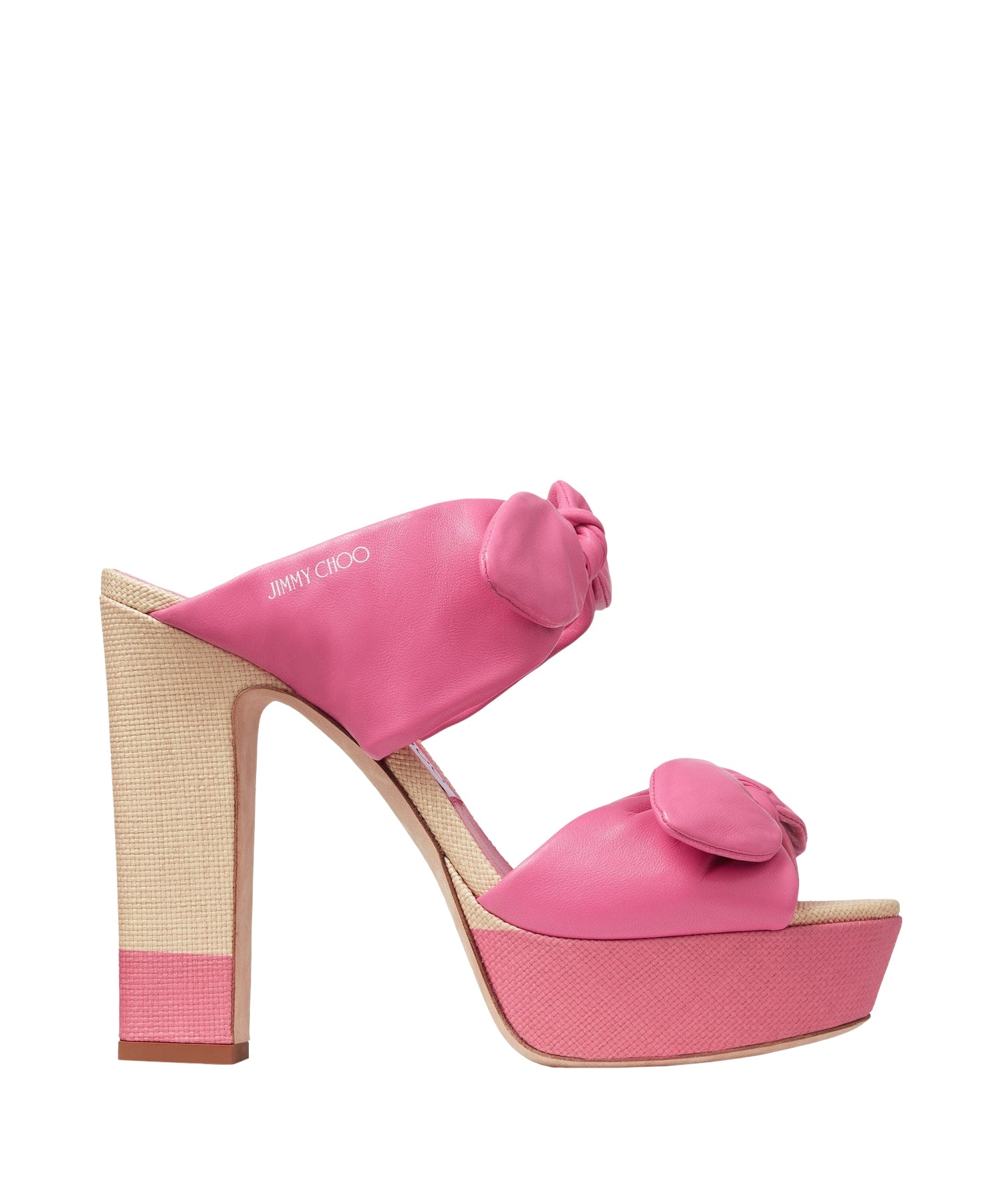 Mules Rua 120 à plateforme raphia et cuir - Candy Pink & Natural