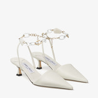 Rue 50 leather slingback court shoes with chain - Latte