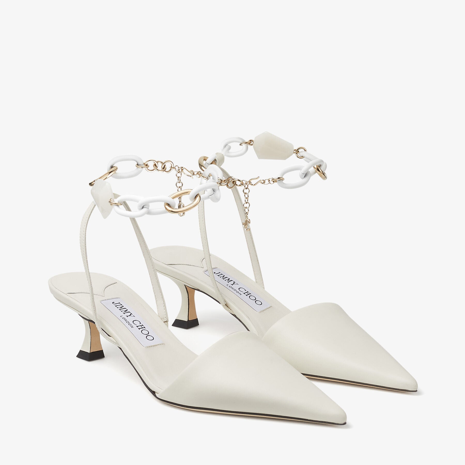 Rue 50 leather slingback court shoes with chain - Latte