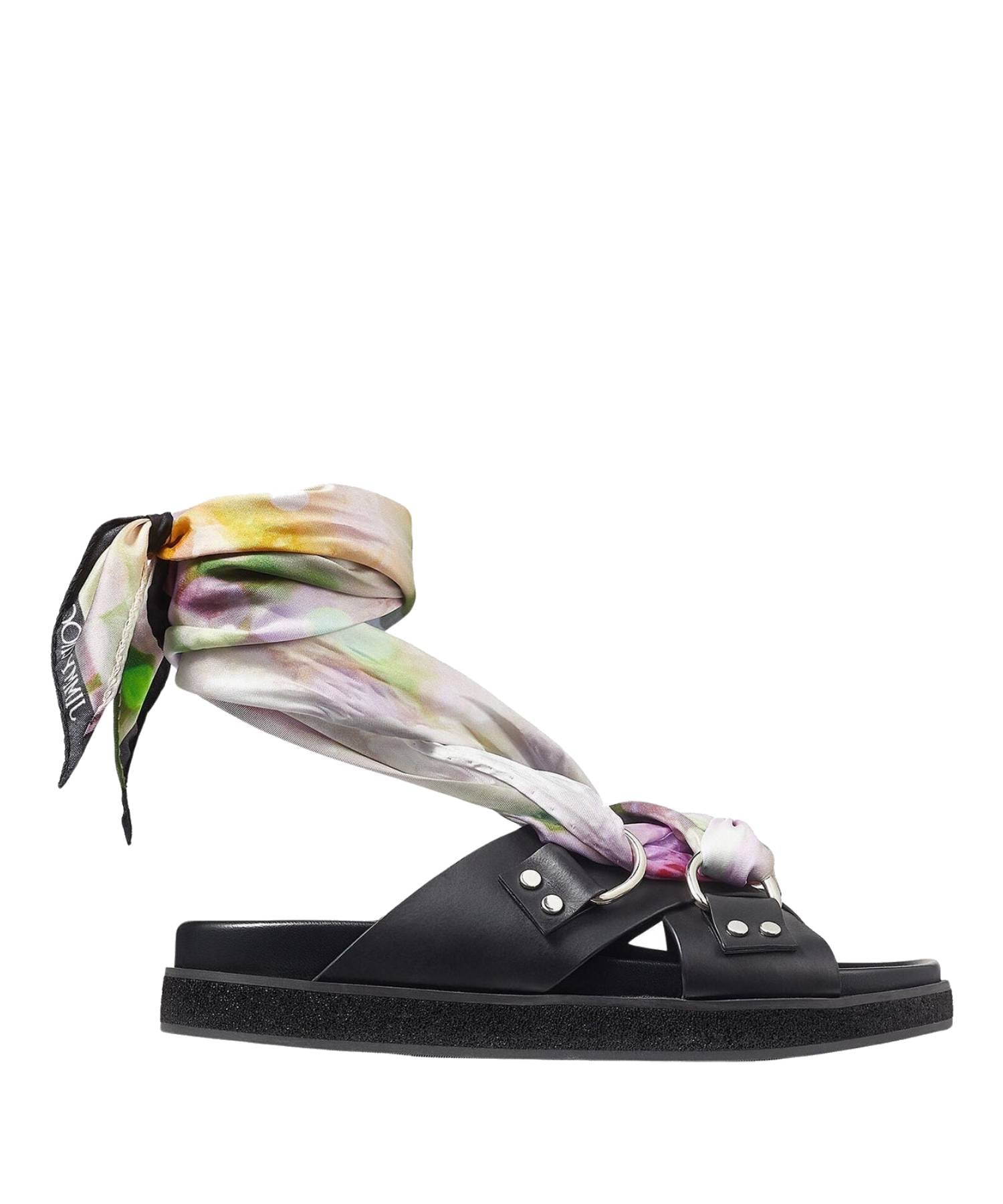 Sandales plates Ruzah en cuir - Black & Multi