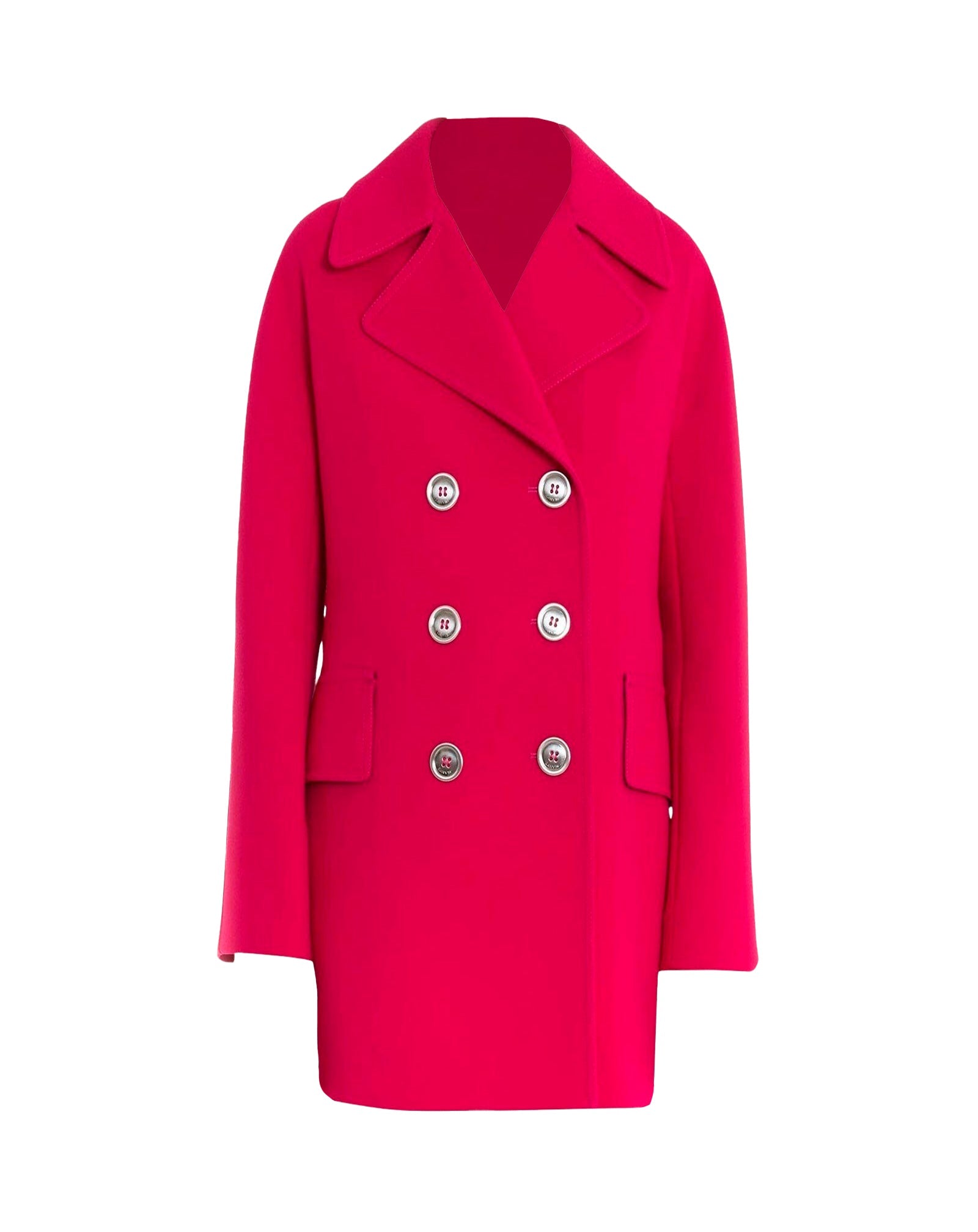 Manteau boutonné en laine - Fuchsia
