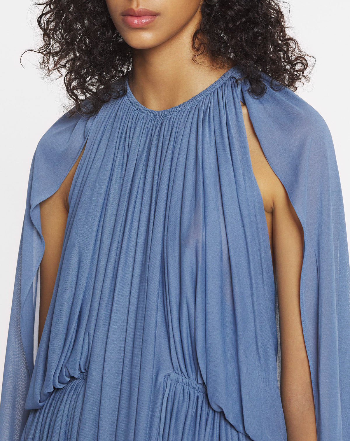Robe Boétie drapée en soie - Bleu fumé clair