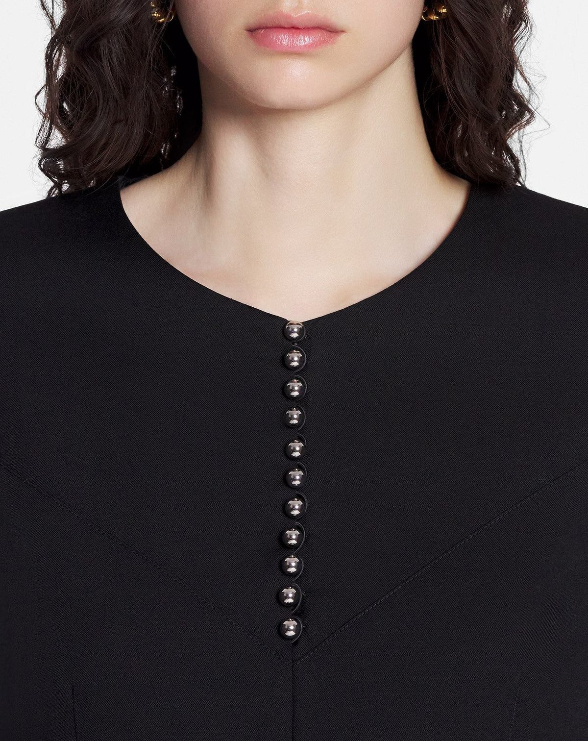 Robe mini à manches courtes en laine - Noir
