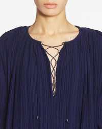 Robe plissée évasée manches longues en soie - Encre Japonaise