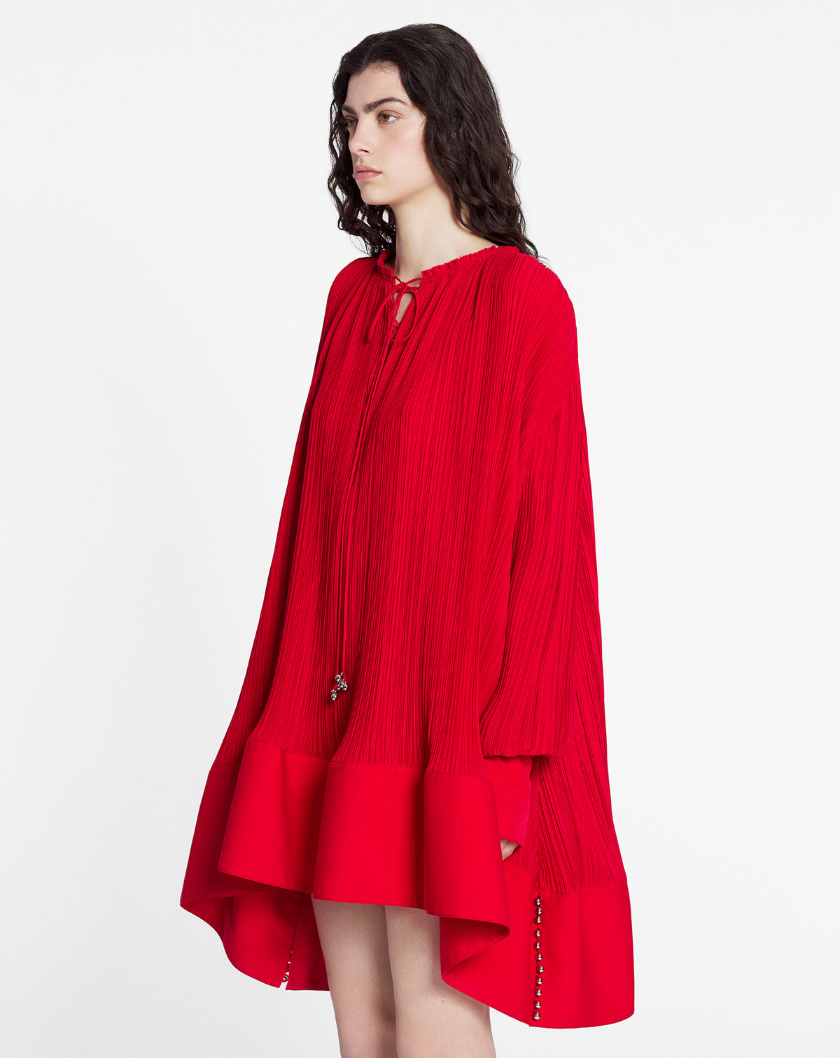 ZZNO STOCK FLAMME LONG SLEEVE FLARE PLEATED DRESS
