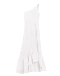 One shoulder pleated long dress - Blanc casse