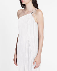 One shoulder pleated long dress - Blanc casse