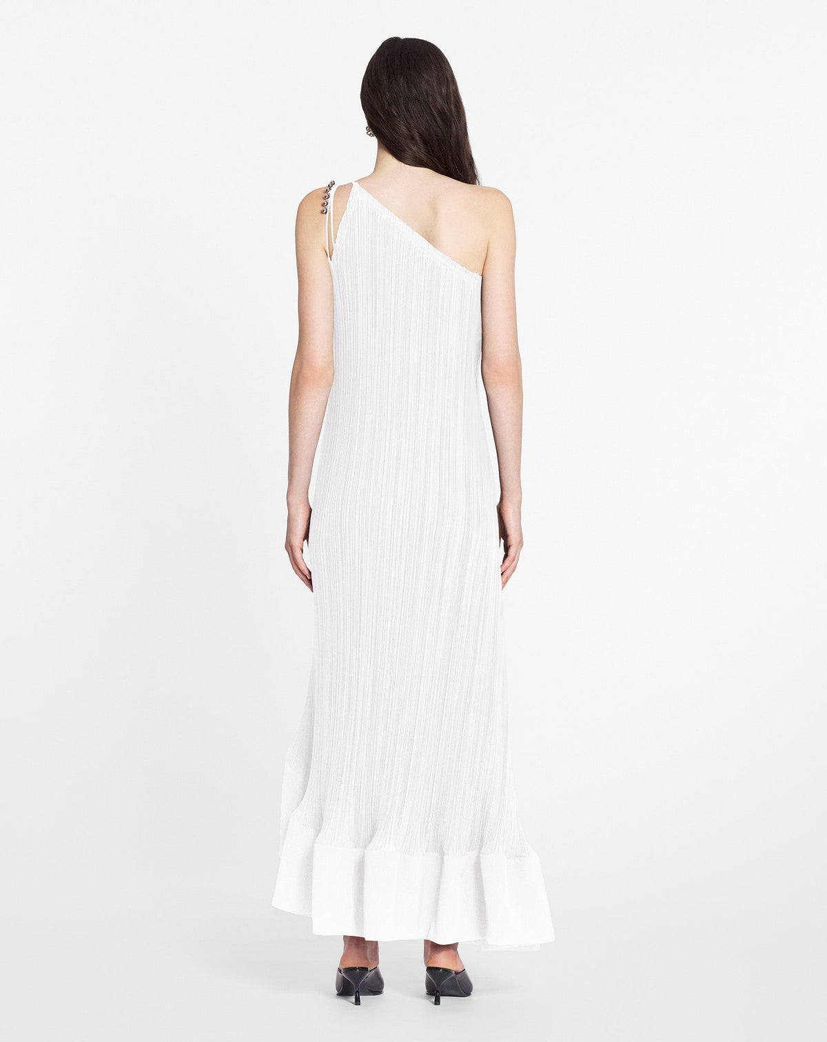 One shoulder pleated long dress - Blanc casse