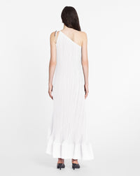 One shoulder pleated long dress - Blanc casse
