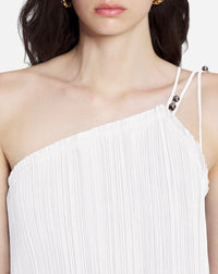 One shoulder pleated long dress - Blanc casse