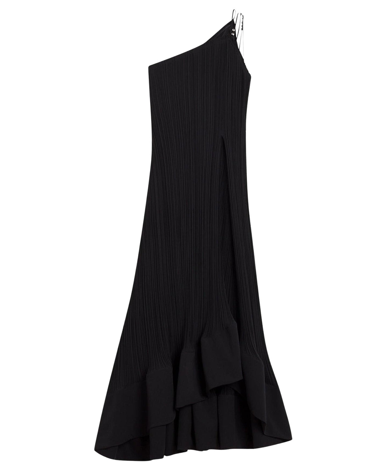 One shoulder pleated long dress - Noir