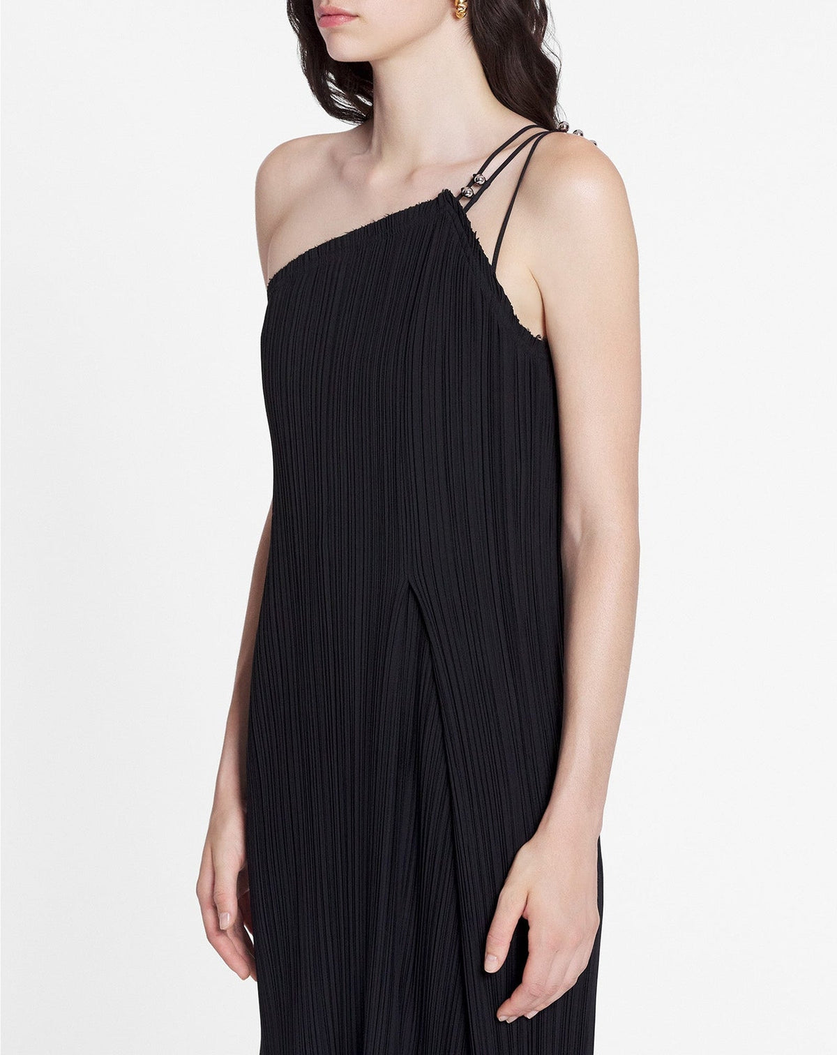 One shoulder pleated long dress - Flamme