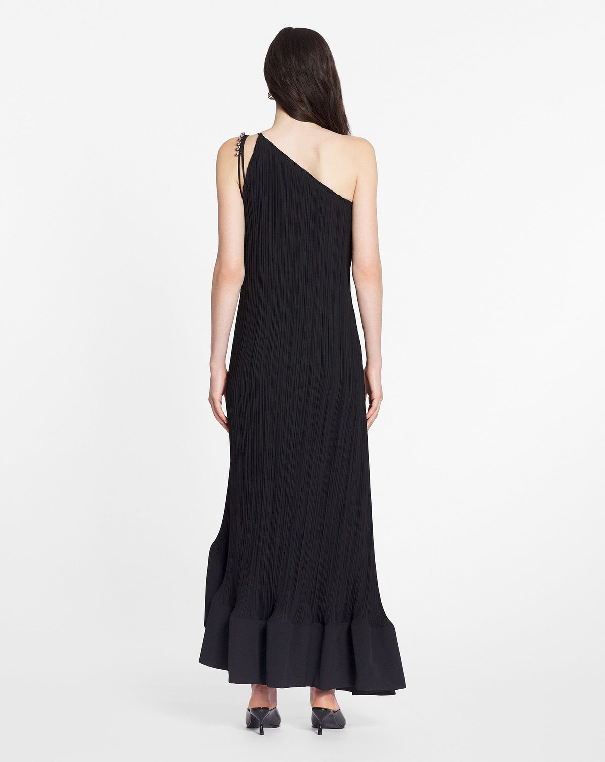 One shoulder pleated long dress - Flamme