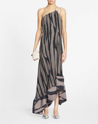 Robe longue effet cascade - Marron glace  &  noir