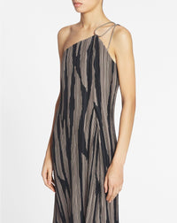Robe longue effet cascade - Marron glace  &  noir