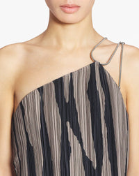 Robe longue effet cascade - Marron glace  &  noir