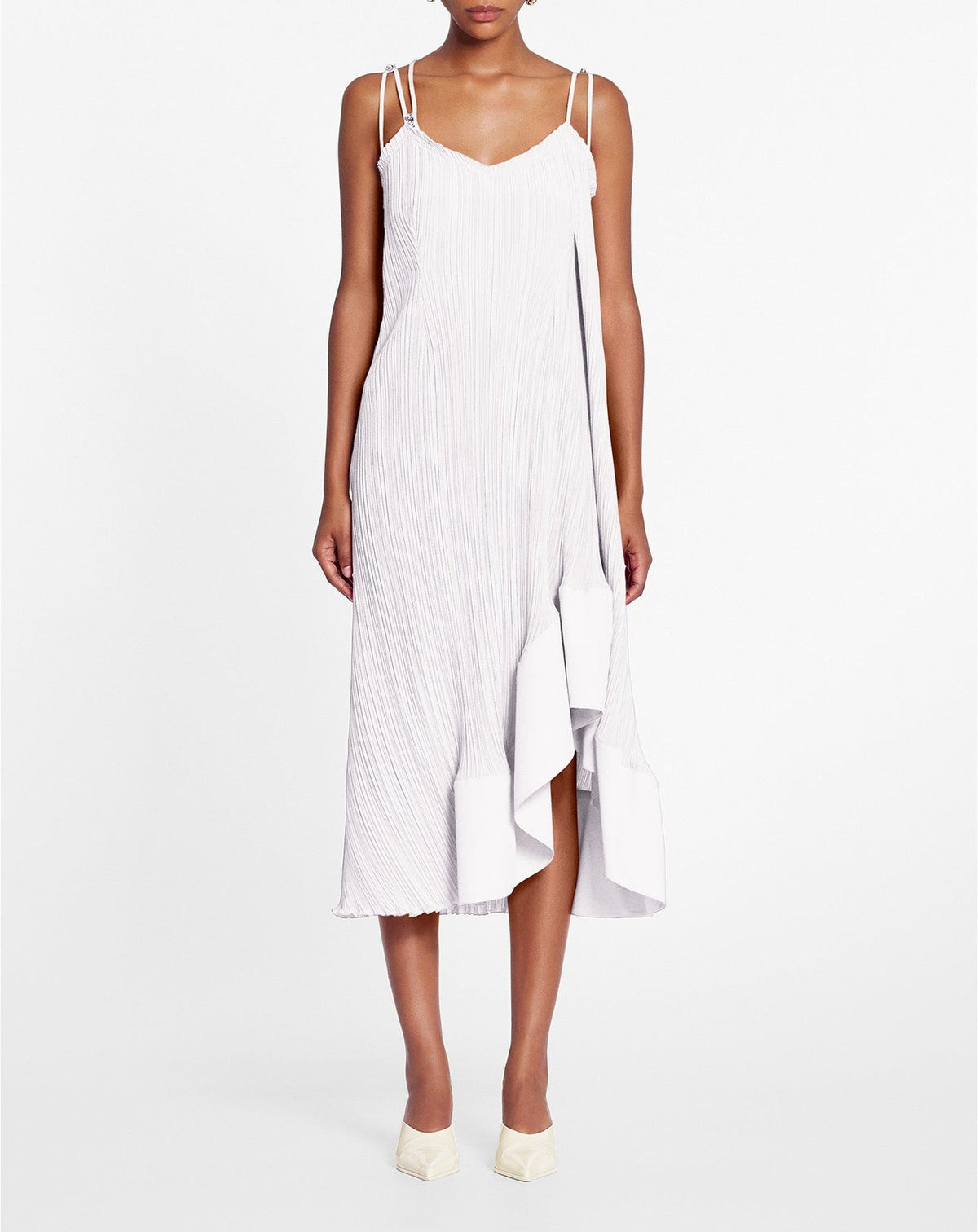 Strap pleated long dress - Blanc casse