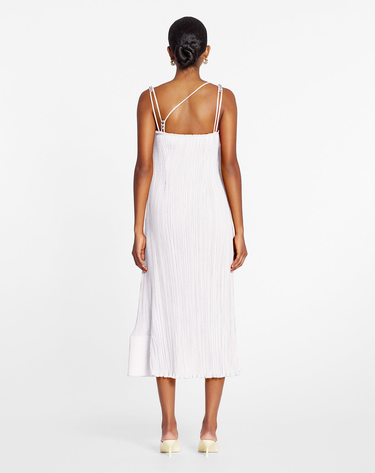 Strap pleated long dress - Blanc casse