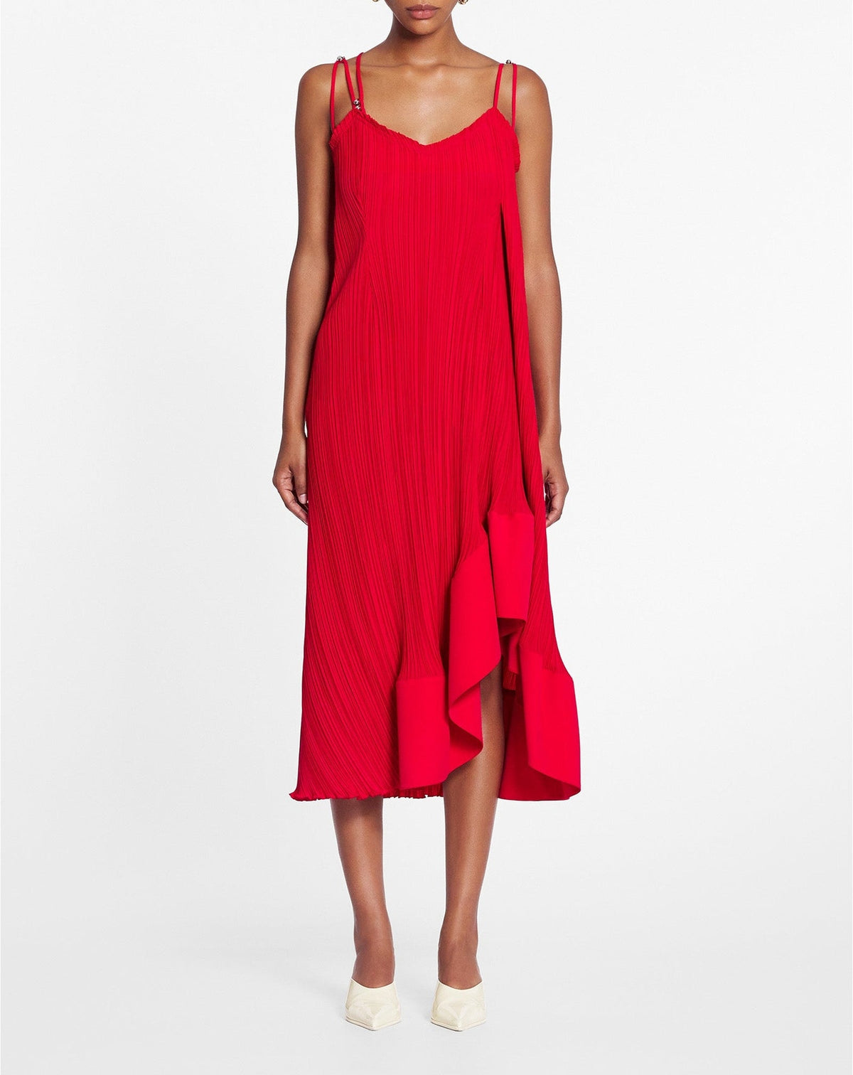 Strap pleated long dress - Flamme