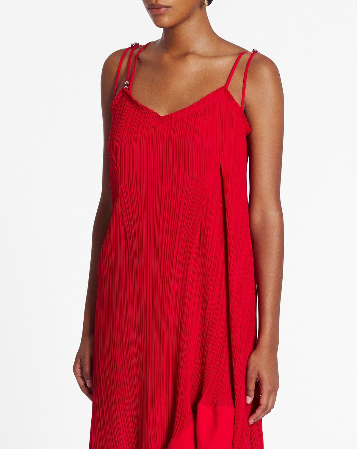 Strap pleated long dress - Flamme
