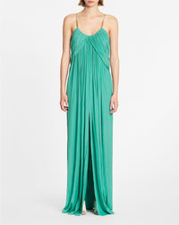 Robe longue drapée à bretelles - Jade