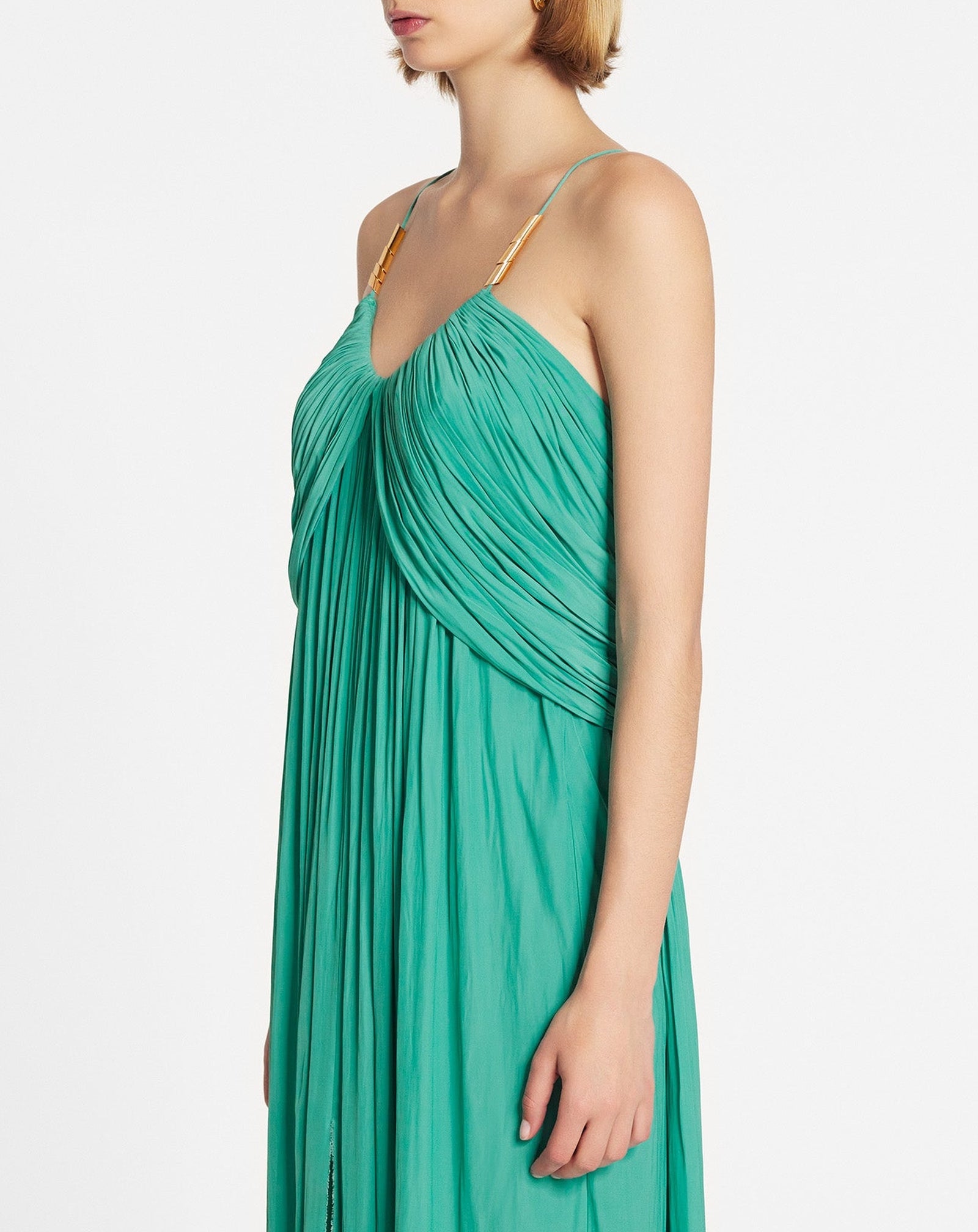Robe longue drapée à bretelles - Jade