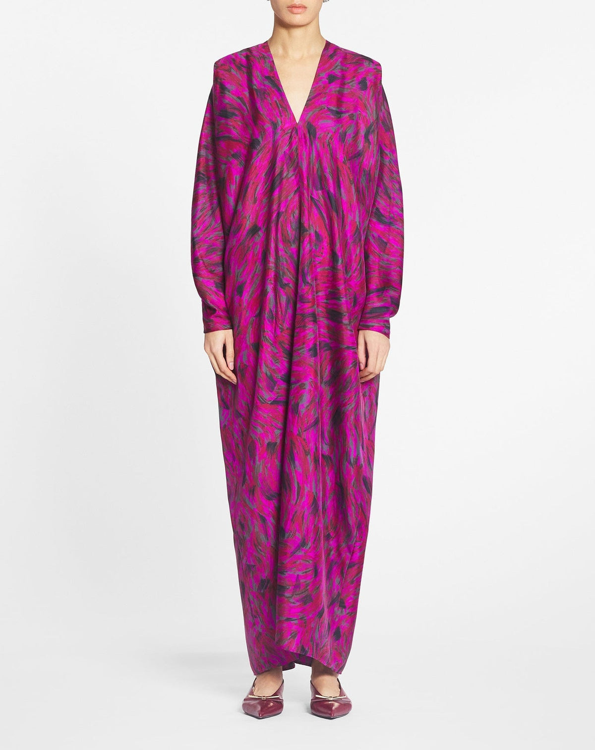 Robe caftan à col v imprimée - Fuchsia