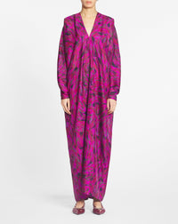 Robe caftan à col v imprimée - Fuchsia