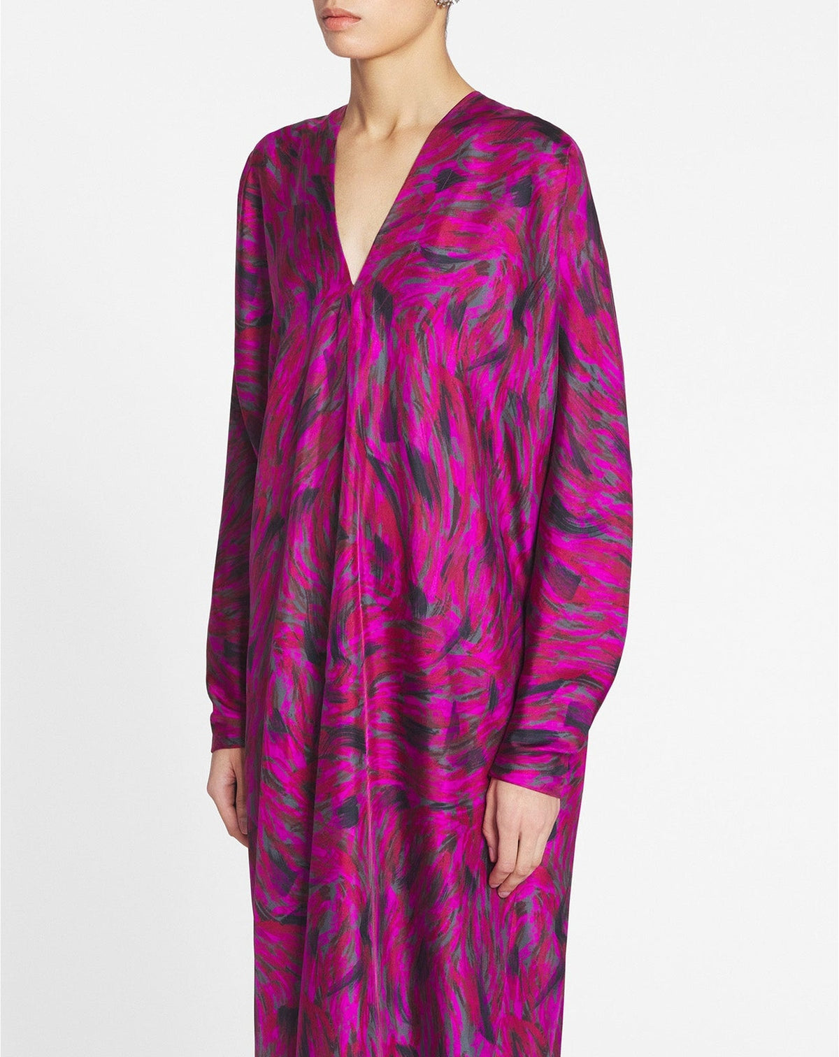 Robe caftan à col v imprimée - Fuchsia