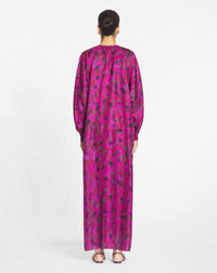 Robe caftan à col v imprimée - Fuchsia