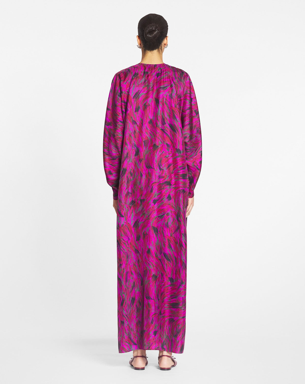 Robe caftan à col v imprimée - Fuchsia