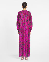 Robe caftan à col v imprimée - Fuchsia