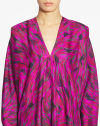 Robe caftan à col v imprimée - Fuchsia