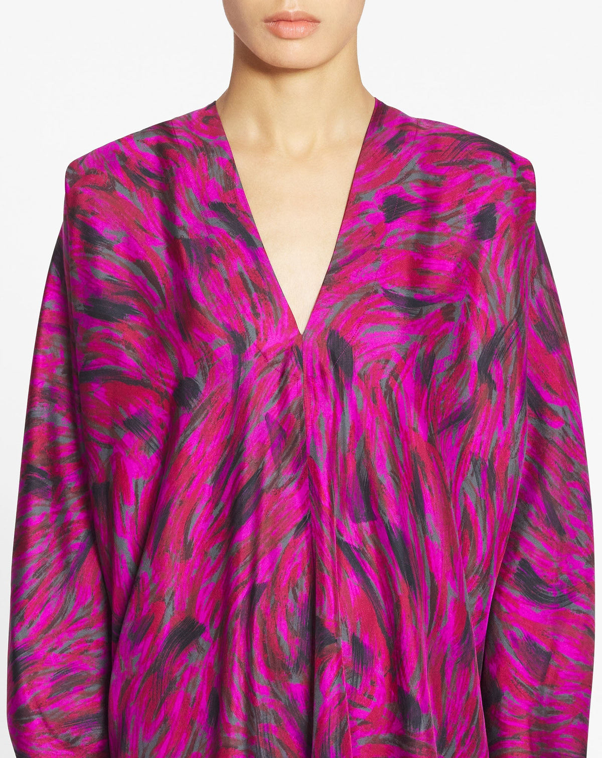 Robe caftan à col v imprimée - Fuchsia