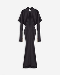 ZZNO STOCK NOIR LONG SLEEVE DRAPED MIDI DRESS