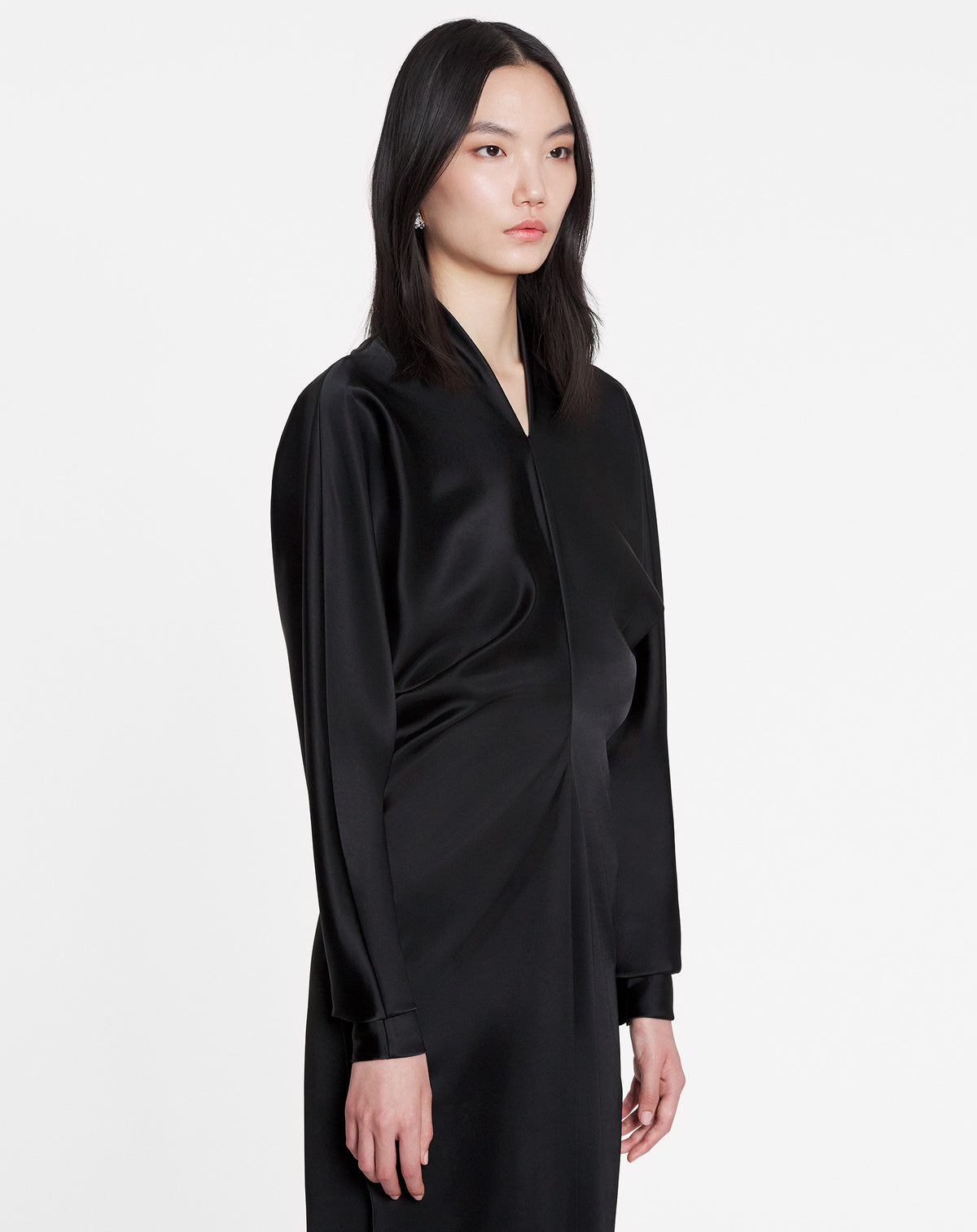 ZZNO STOCK NOIR LONG SLEEVE DRAPED MIDI DRESS