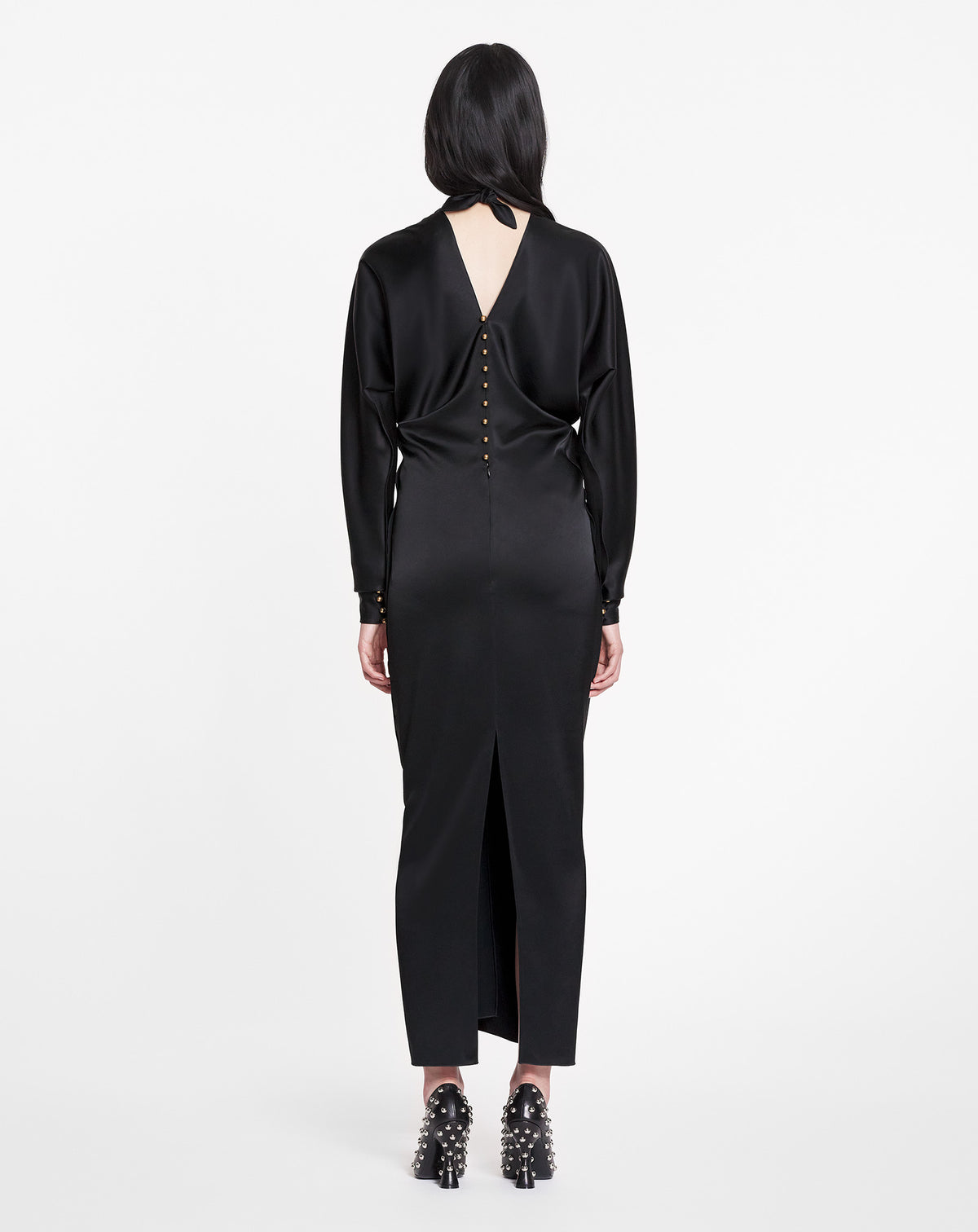 ZZNO STOCK NOIR LONG SLEEVE DRAPED MIDI DRESS
